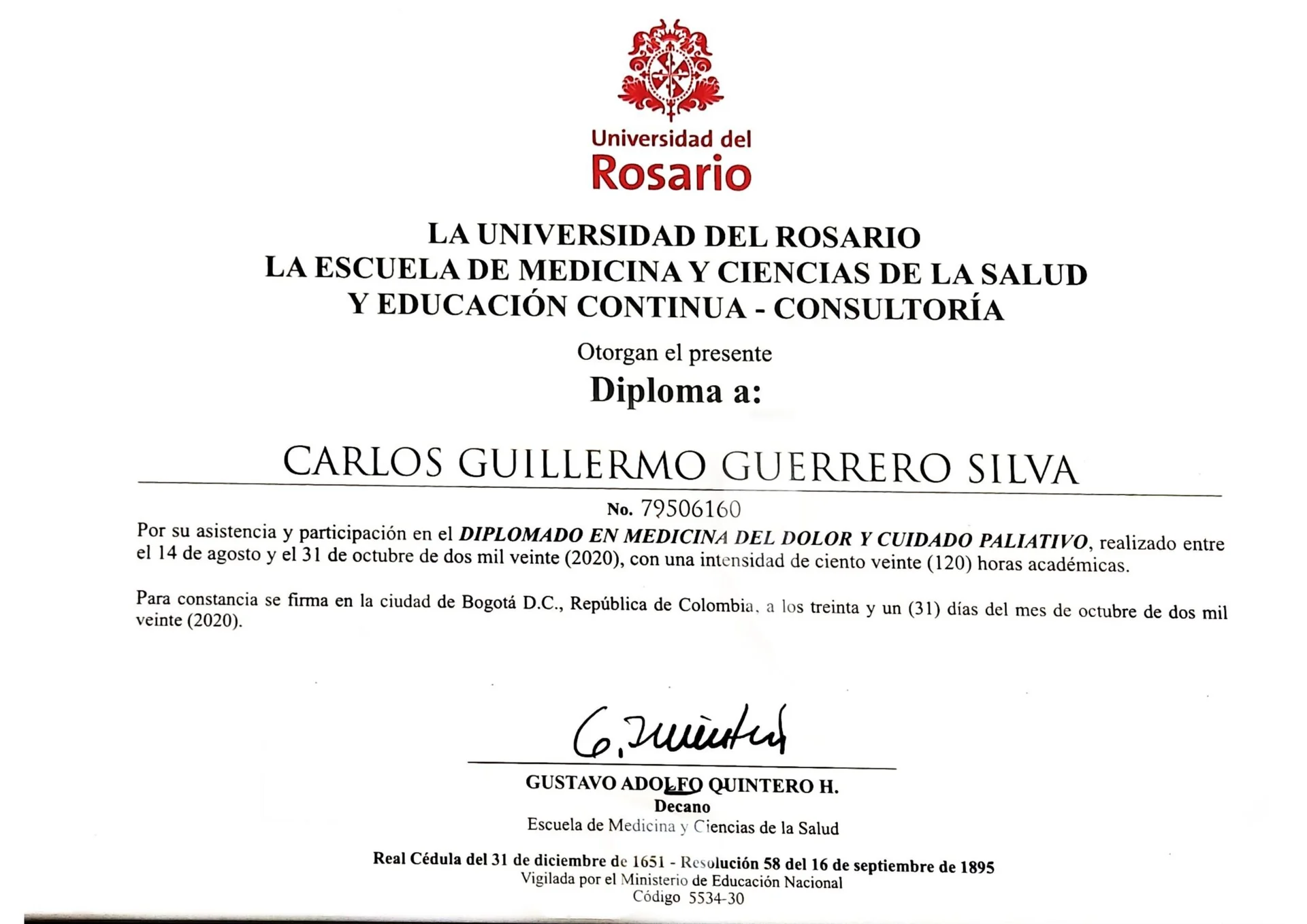 Diplomado en Medicina del Dolor y Cuidado Paliativo — Universidad del Rosario, 2021 — Dr. Carlos Guerrero Silva